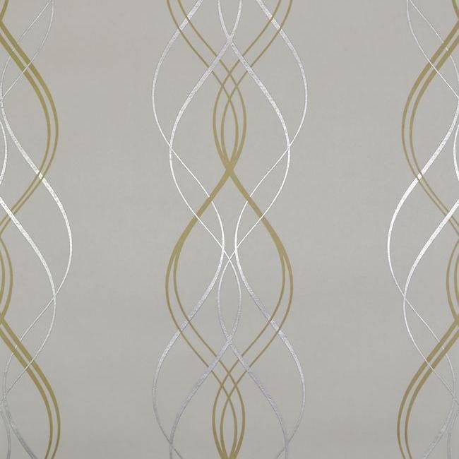 Aurora Wallpaper in Gold, Pearl, and Silver from the Modern Metals Collection