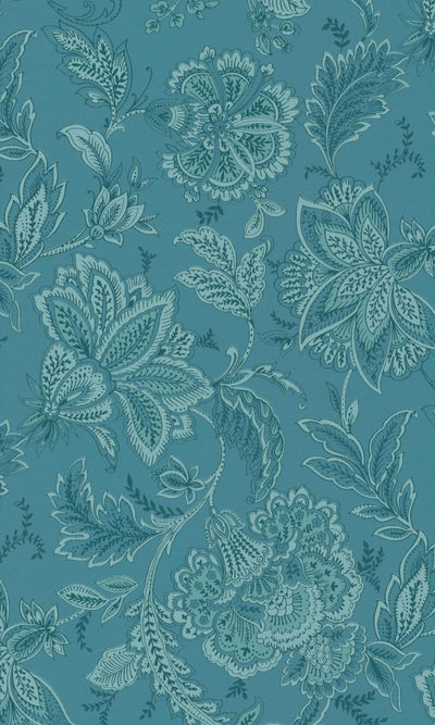 Shop Hand Drawned Bold Floral Blossoms Blue Wallpaper Burke Decor