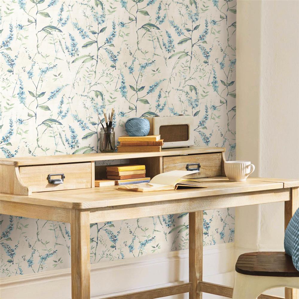 Blue Floral Sprig Peel & Stick Wallpaper by RoomMates for York Wallcov