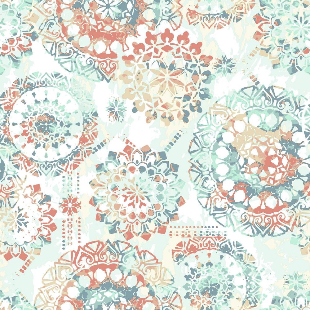 Sample Bohemian Peel & Stick Wallpaper in Orange and Blue by RoomMates