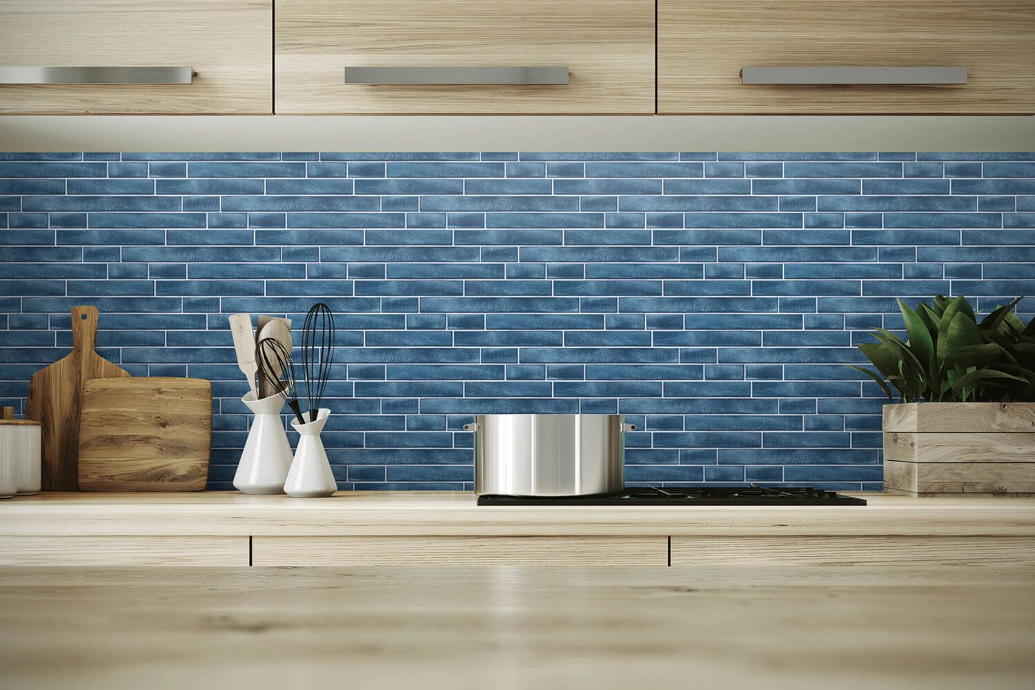 Brushed Metal Tile Peel-and-Stick Wallpaper in Denim Blue by NextWall