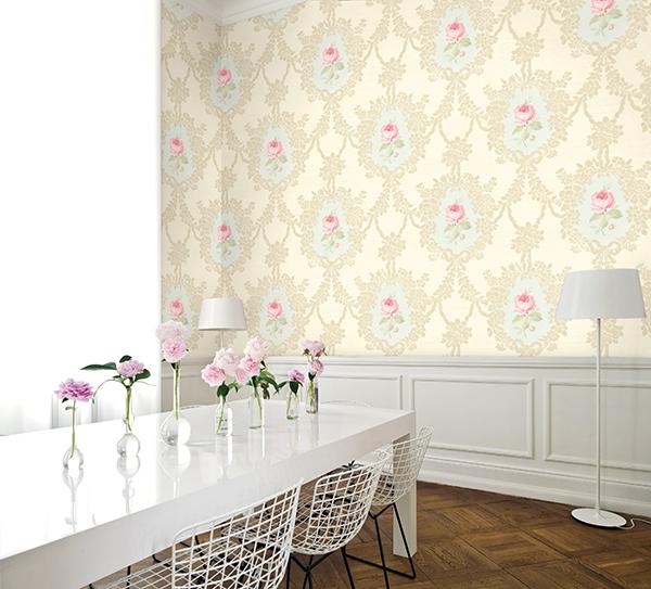 Cameo Rose Wallpaper in Grey, Silver, and Lilac from the Watercolor Fl ...