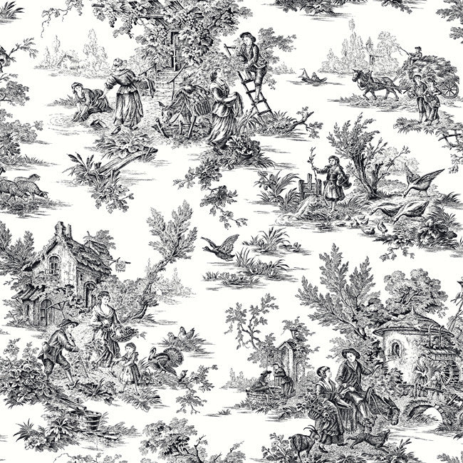 Featured image of post Black And White Toile Wallpaper Elegans mustard crane toile wallpaper