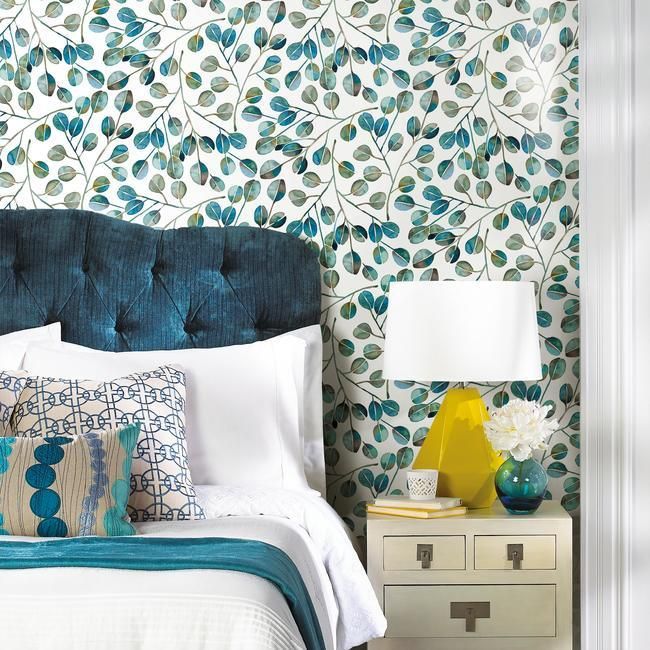 Cat Coquillette Eucalyptus Peel & Stick Wallpaper in Teal by RoomMates for York Wallcoverings