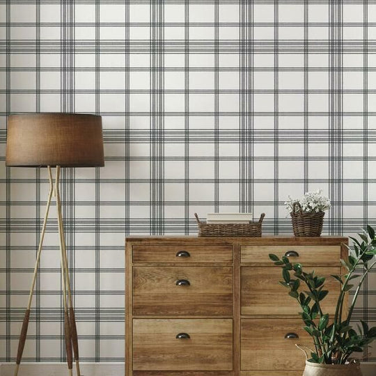 Yellow Grey Charcoal Taupe Check Wallpaper Country Tartan Plaid