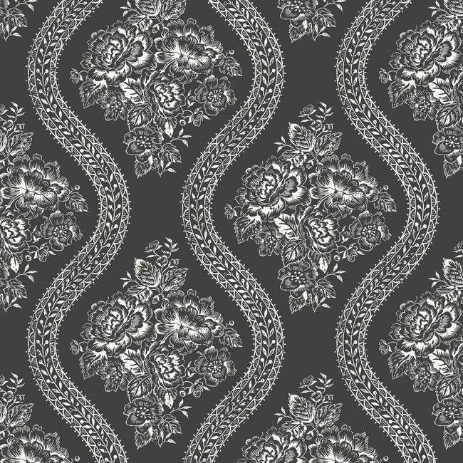 Sample Coverlet Floral Wallpaper In Black And White From The