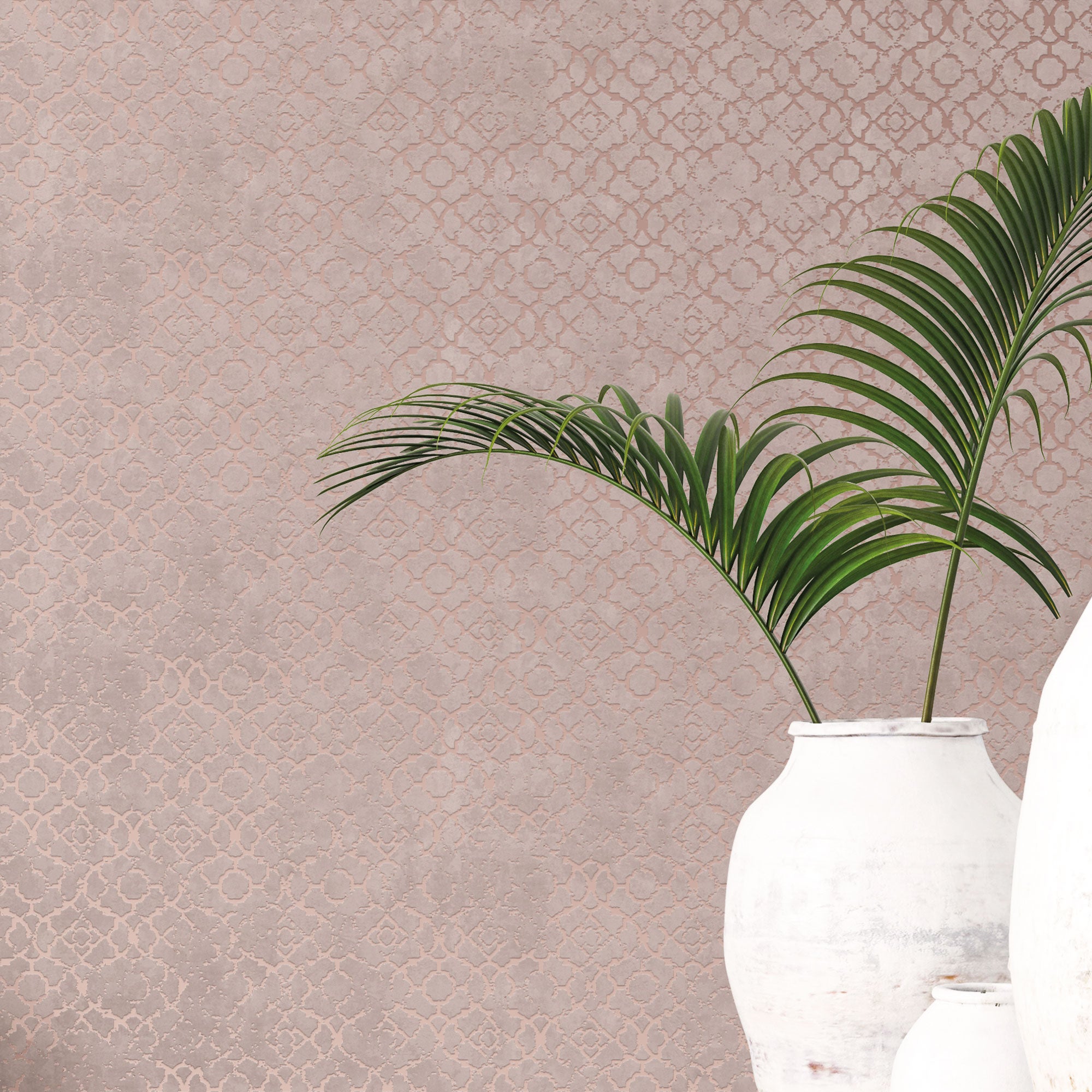 Aged Quatrefoil Pink/Rose Gold Wallpaper from the Emporium Collection