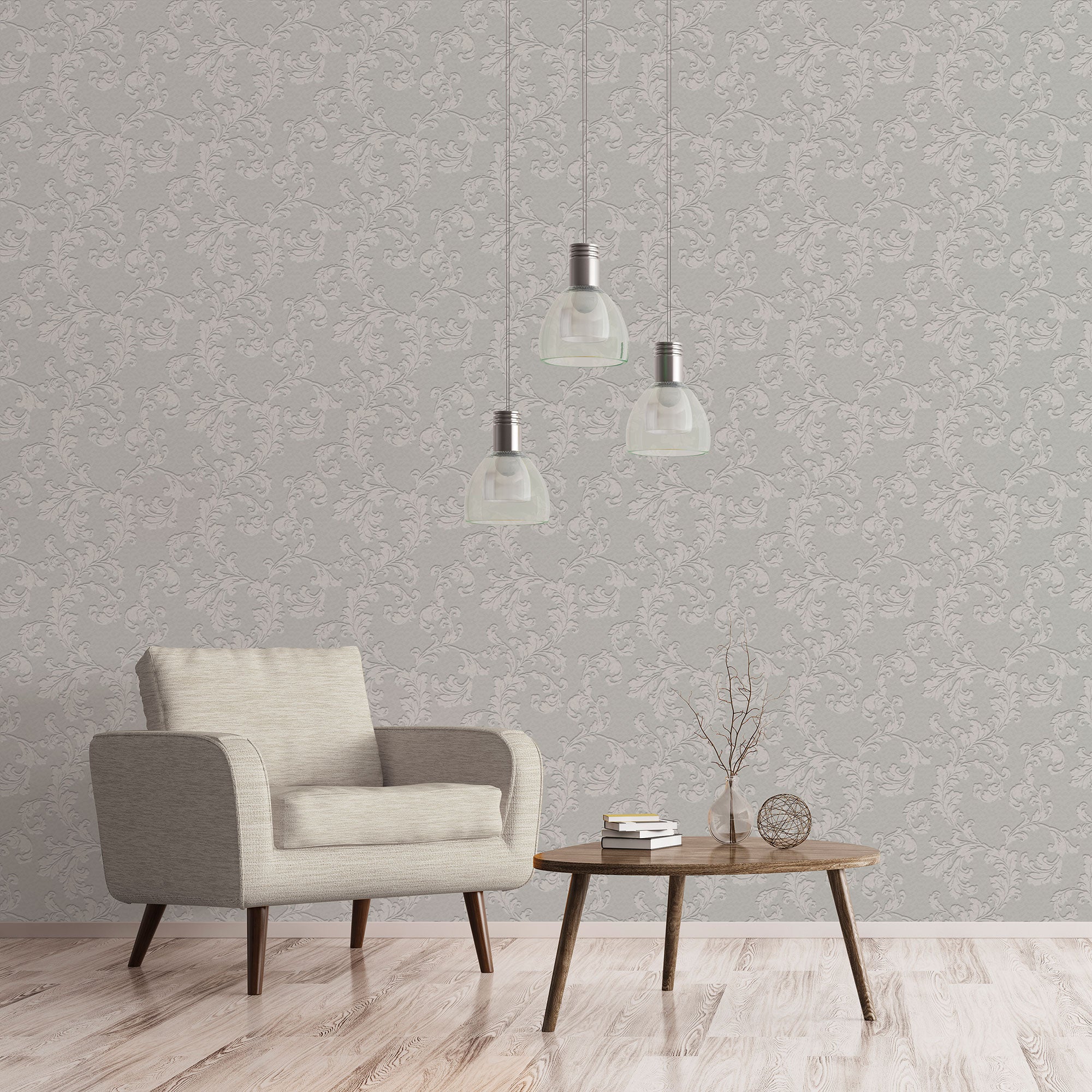 Acanthus Trail Soft Grey Wallpaper from the Emporium Collection