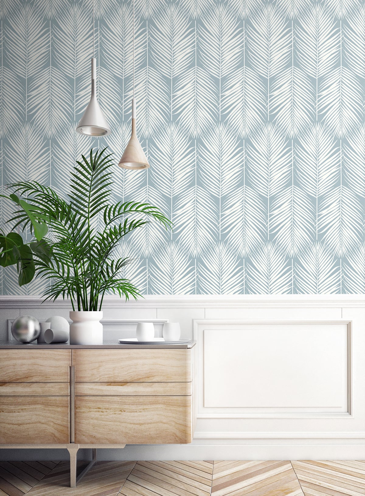 Athena Palm Wallpaper in Hampton Blue from Etten Gallerie Collection