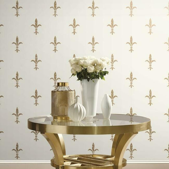 Ronald Redding 24 Karat Laurel Leaf Ogee Wallpaper - Brown