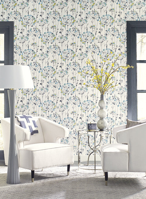 Flourish Wallpaper In Blue Design By Candice Olson For York