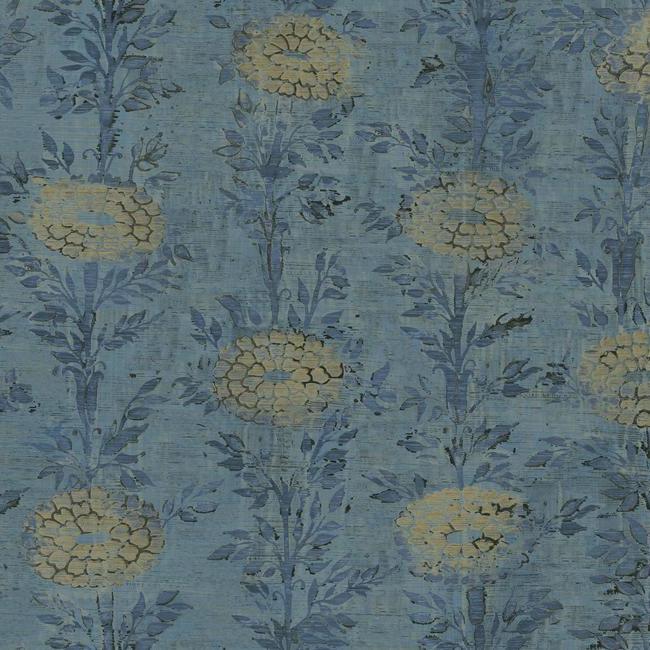 French Marigold Wallpaper in Blue and Gold from the Tea Garden Collect