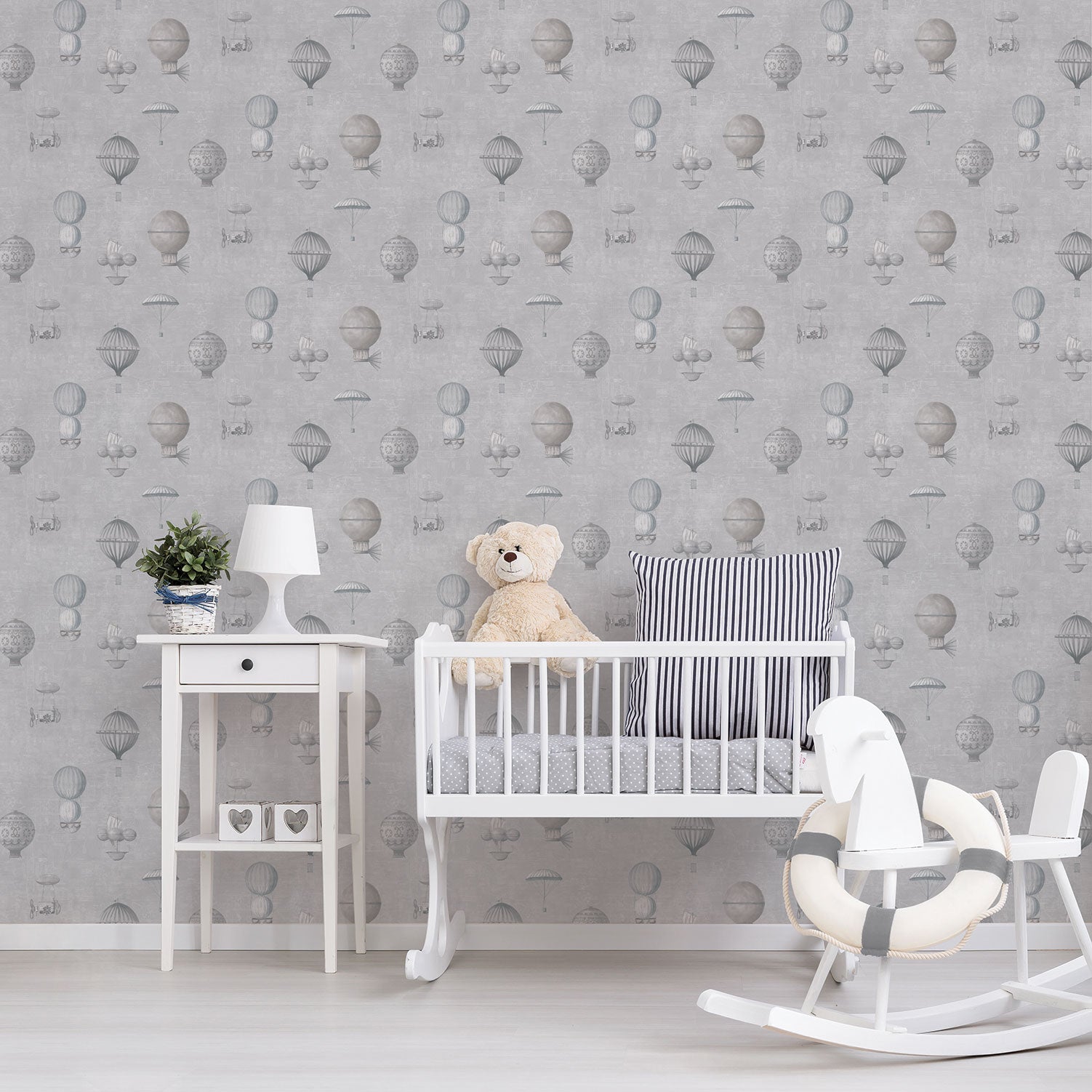 Air Ships Grey/Silver Wallpaper from the Nostalgie Collection