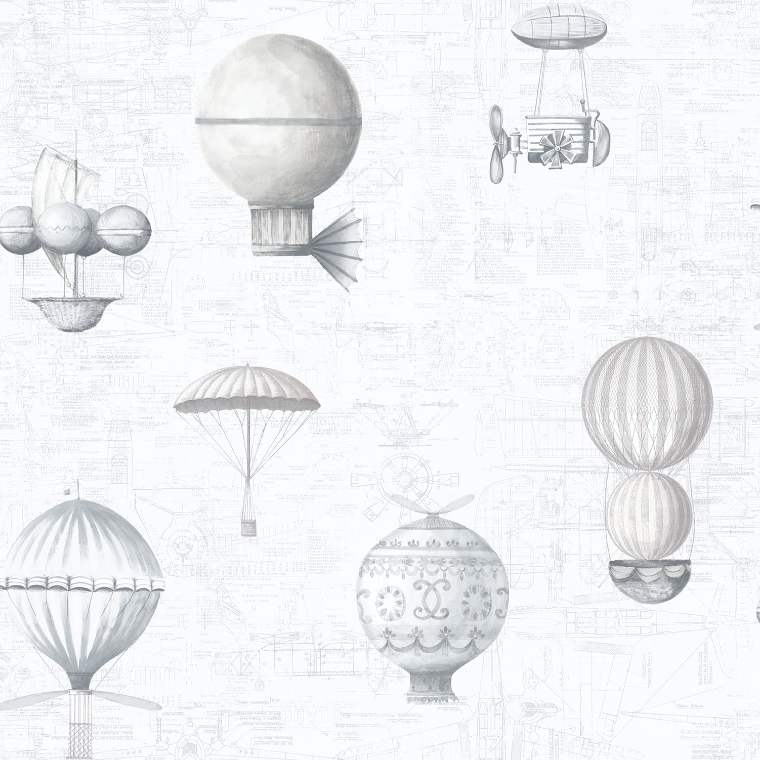 Air Ships Silver/Grey Wallpaper from the Nostalgie Collection