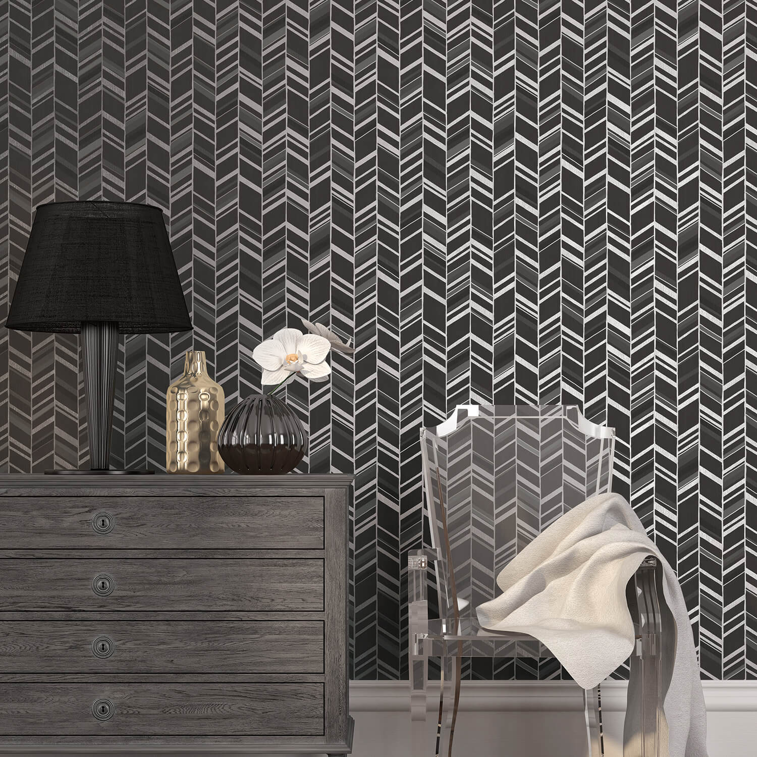 Glitter Chevrons Black/Metallic Wallpaper from the Special FX Collecti ...