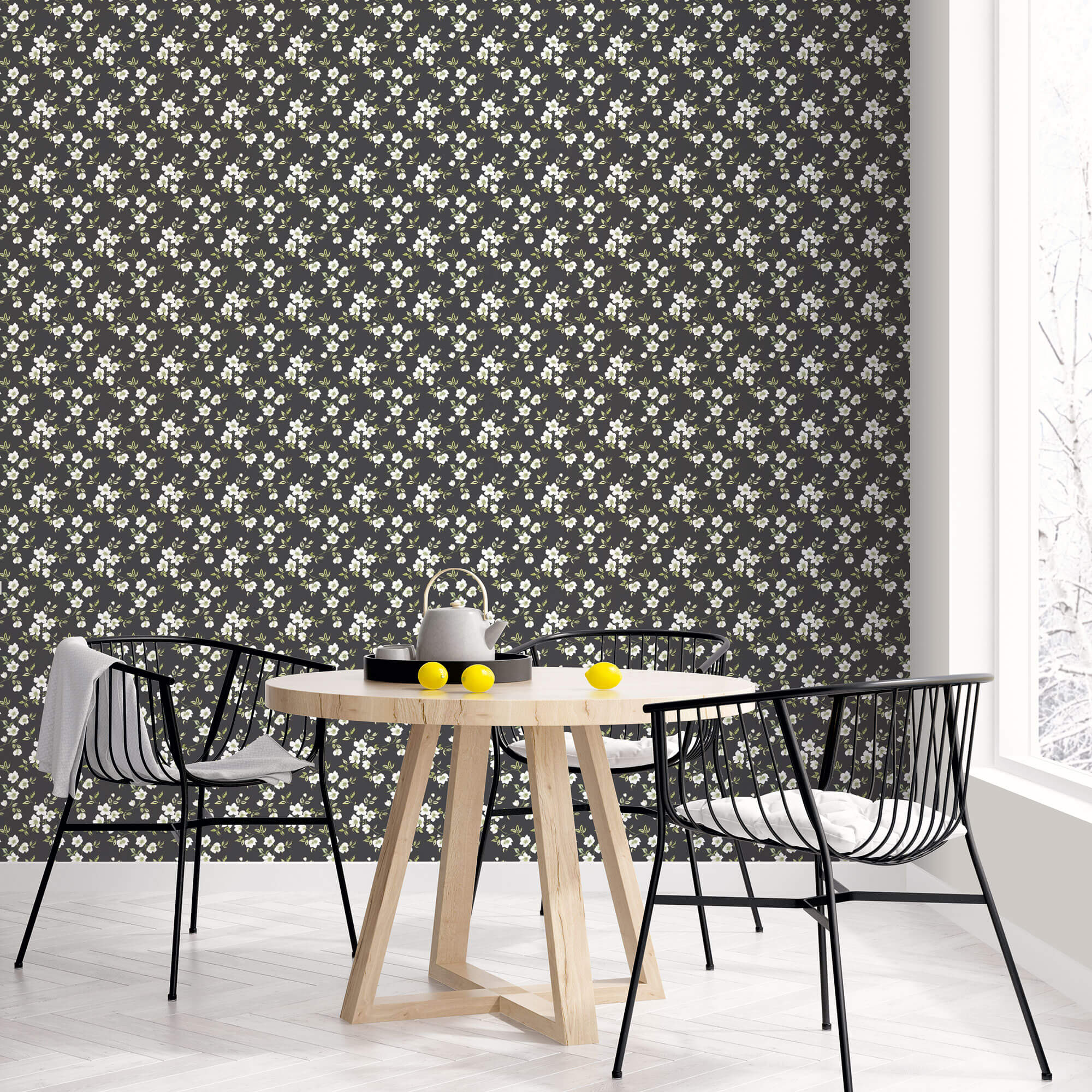 Anemone Mini Black Wallpaper from the Secret Garden Collection