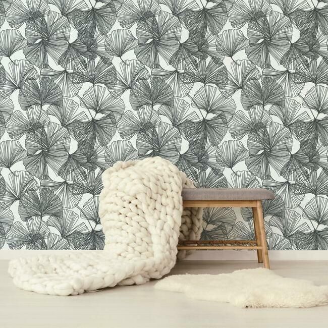Black and white psychedelic leaves line art wallpaper Self adhesive Repositionable removable wallpaper Peel & Stick