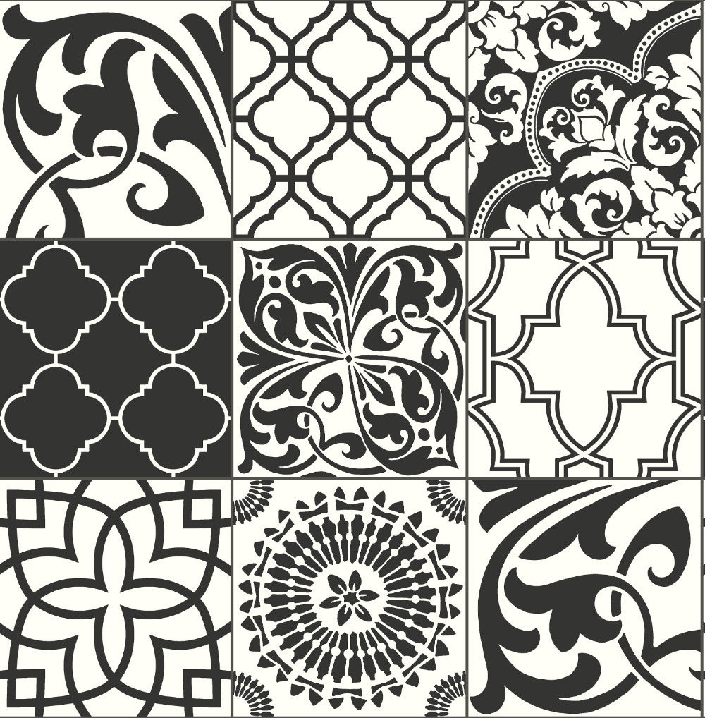 Graphic Tile Peel  and Stick  Wallpaper  in Black  and White 