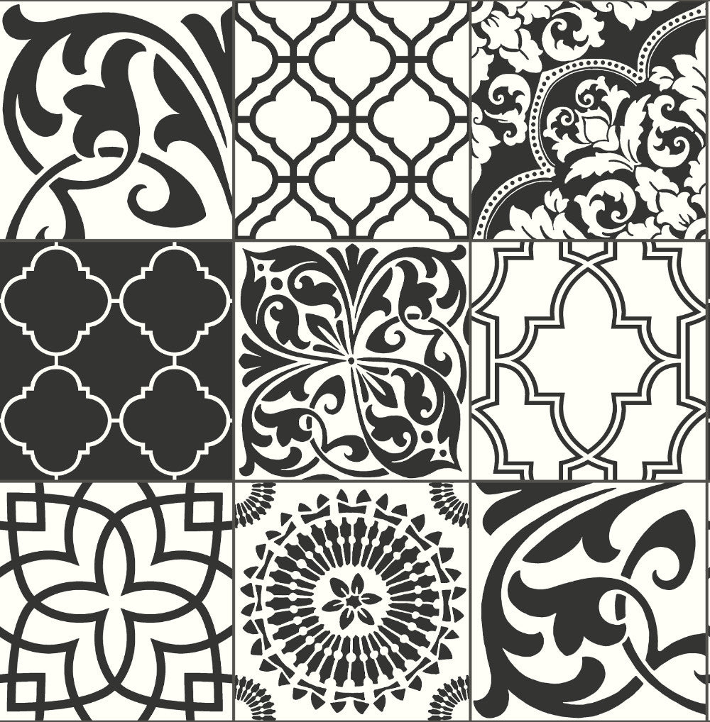 Graphic Tile Peel-and-Stick Wallpaper in Black and White ...