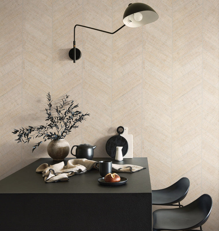 Atelier Herringbone Grasscloth Wallpaper in White