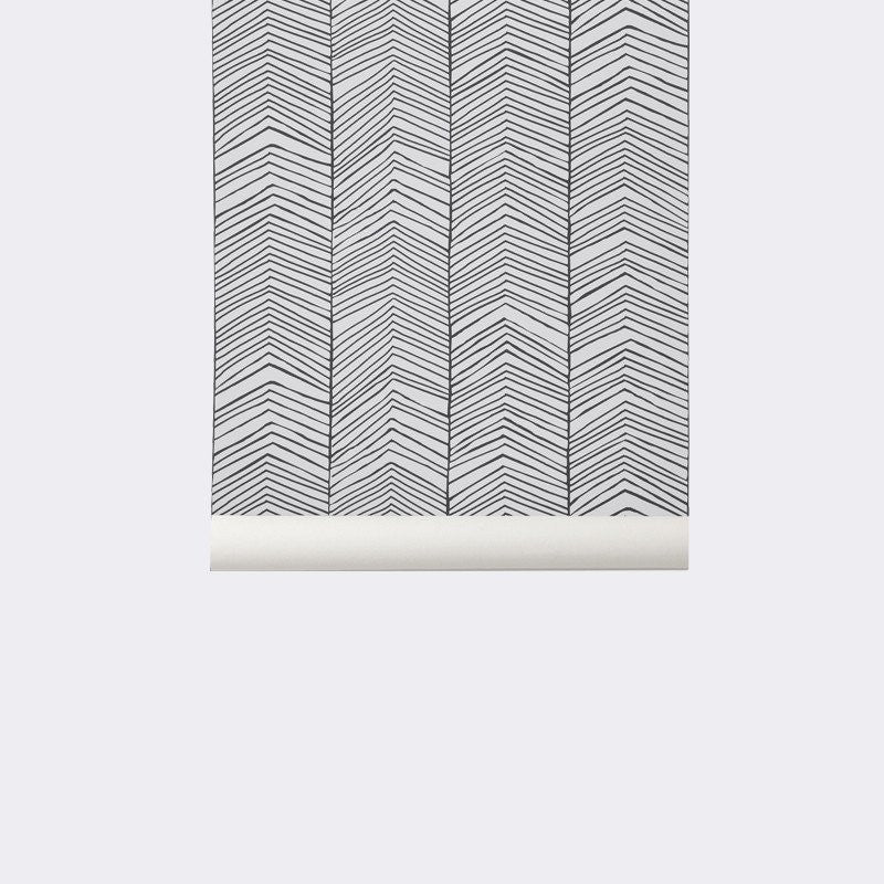 Sample Herringbone Wallpaper in Black and White design by Ferm Living