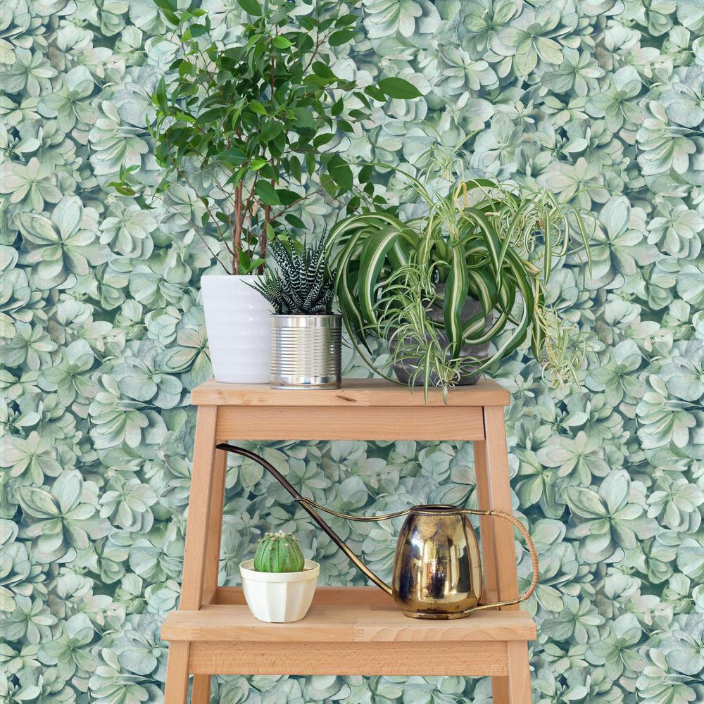 Hydrangea Bloom Peel & Stick Wallpaper in Green and Blue by RoomMates