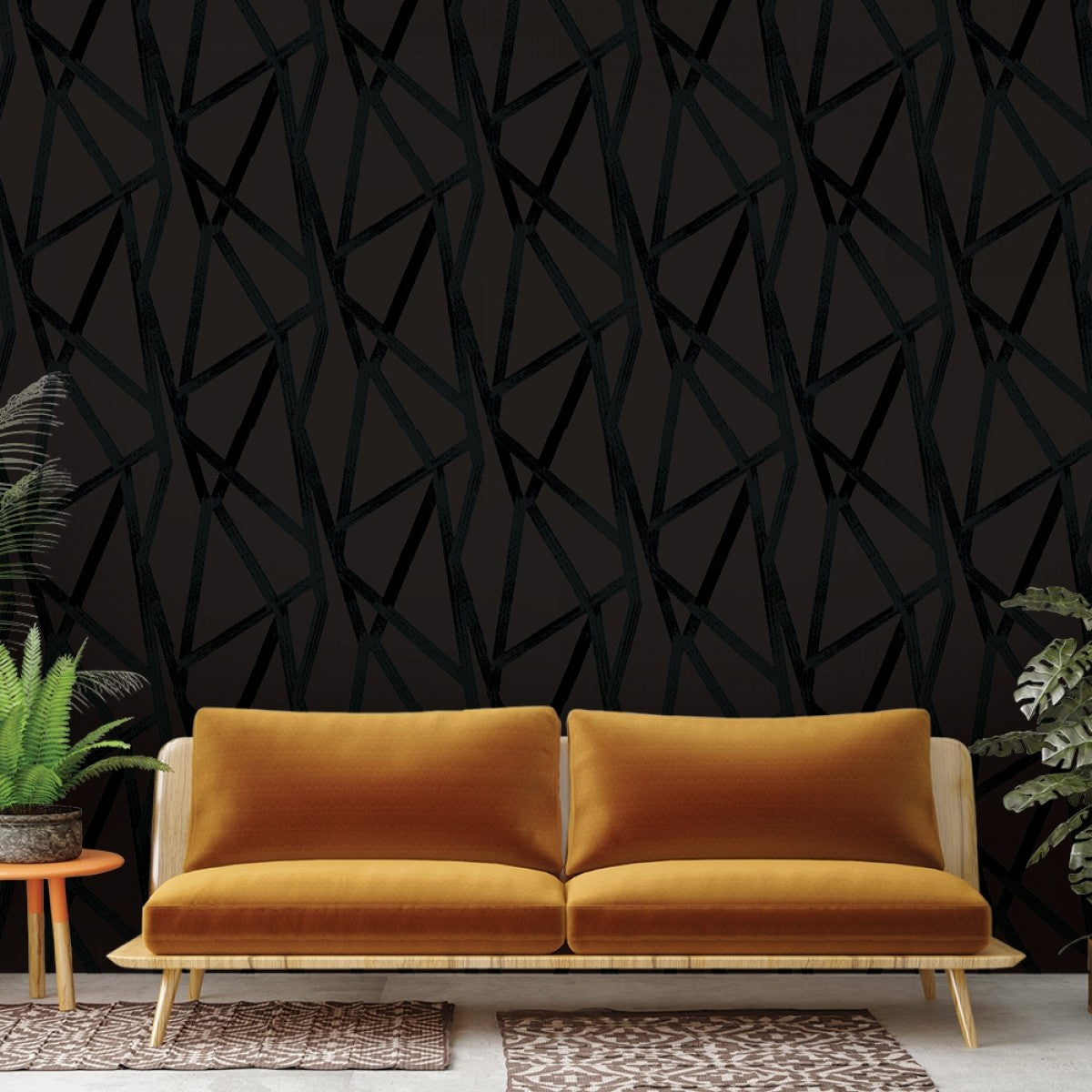Intersections Self Adhesive Wallpaper in Black on Black by Genevieve G