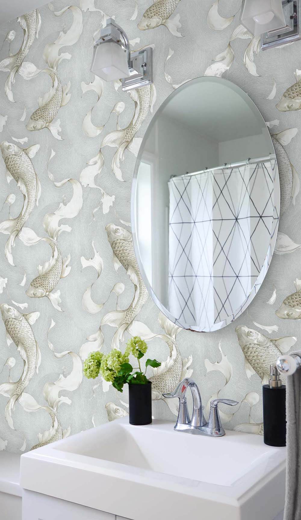 Fresh metallic bathroom wallpaper Koi Fish Peel And Stick Wallpaper In Metallic Champagne Grey By Ne Burke Decor