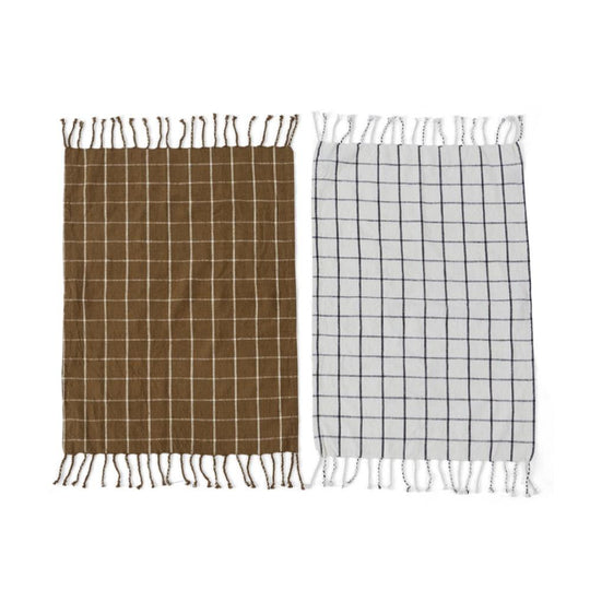 Cotton Tea Towel Set of 3- Olive Green, Black and White | Blue Willow