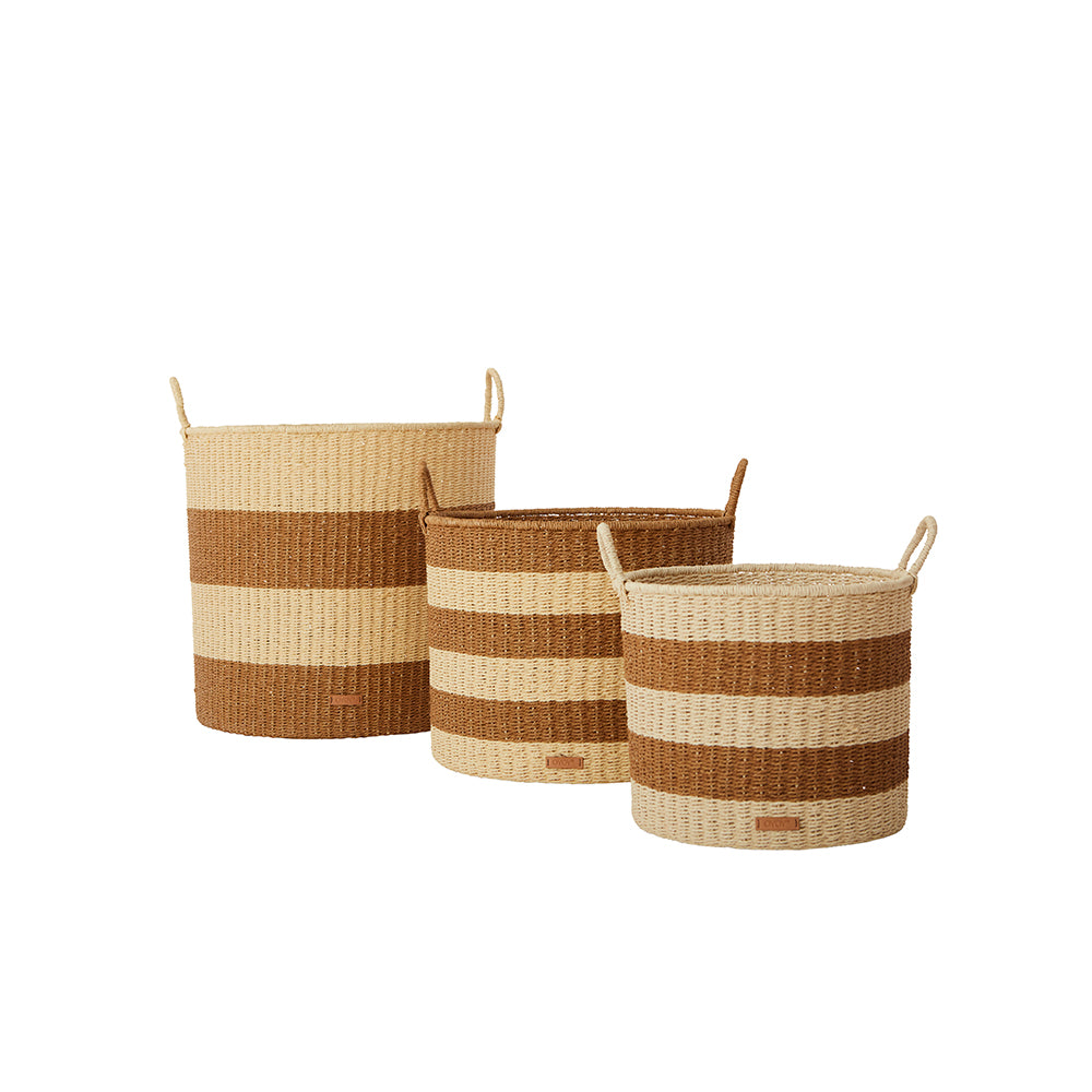 3 Piece Set Gomi Cylinder Storage Baskets in Caramel