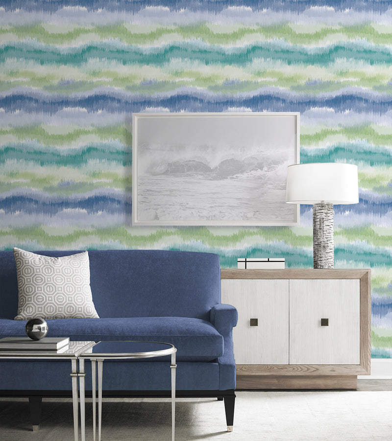 Ikat Waves Peel & Stick Wallpaper in Seaglass – BURKE DECOR