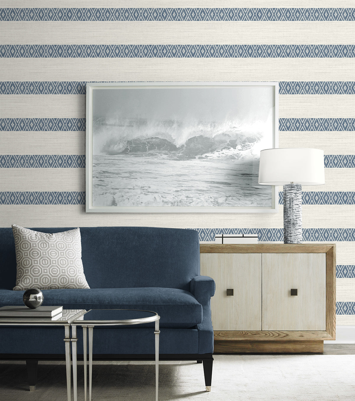 Alani Geo Stripe Wallpaper in Nautical Blue