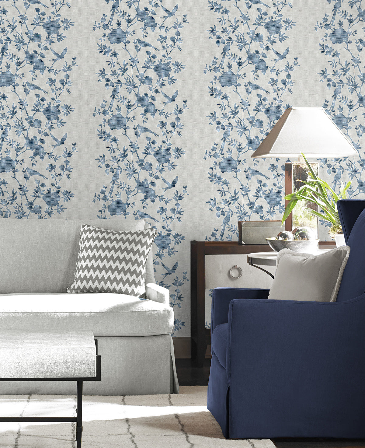 Aloha Bird Trail Wallpaper in Denim Blue