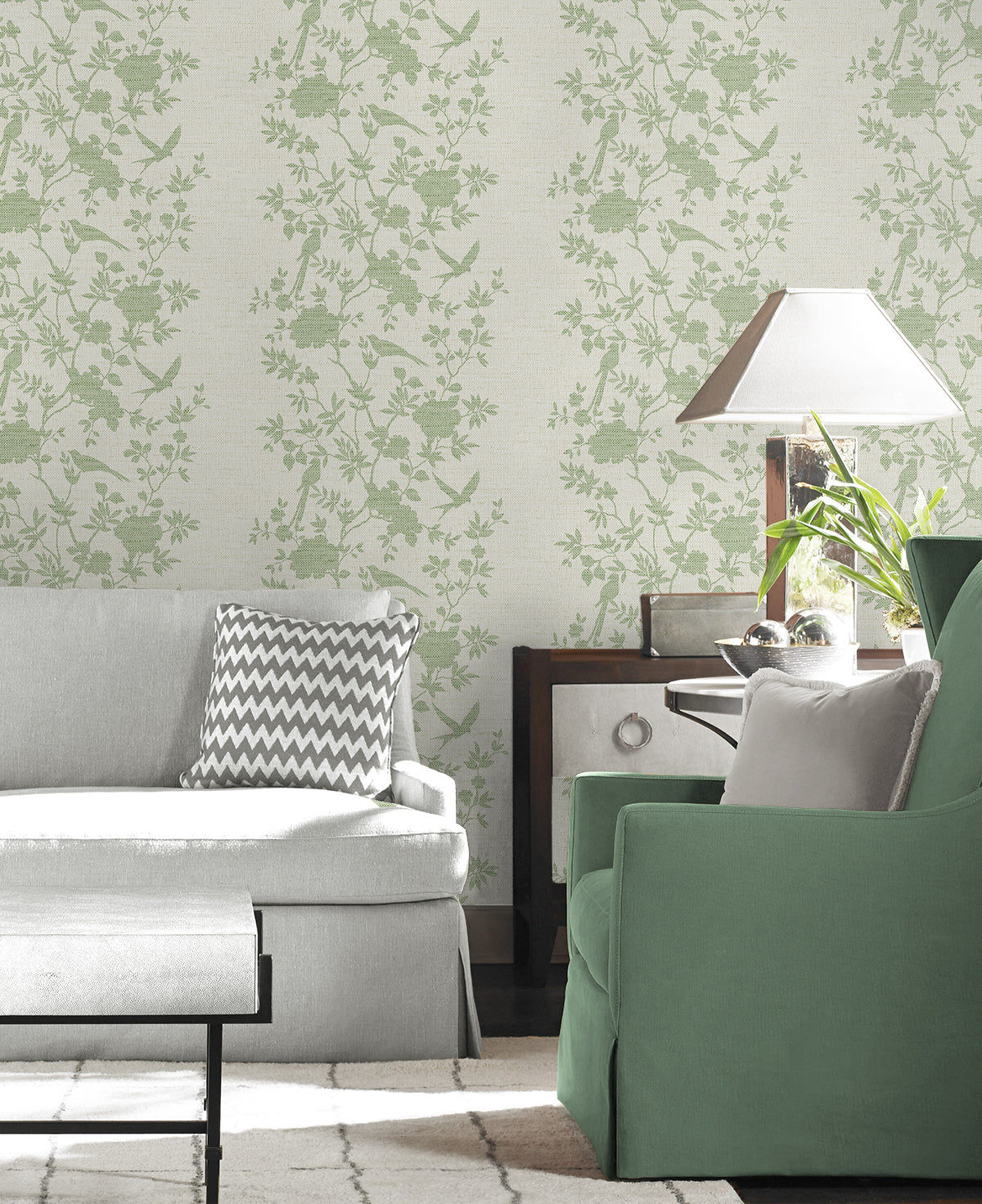 Aloha Bird Trail Wallpaper in Green Ivy