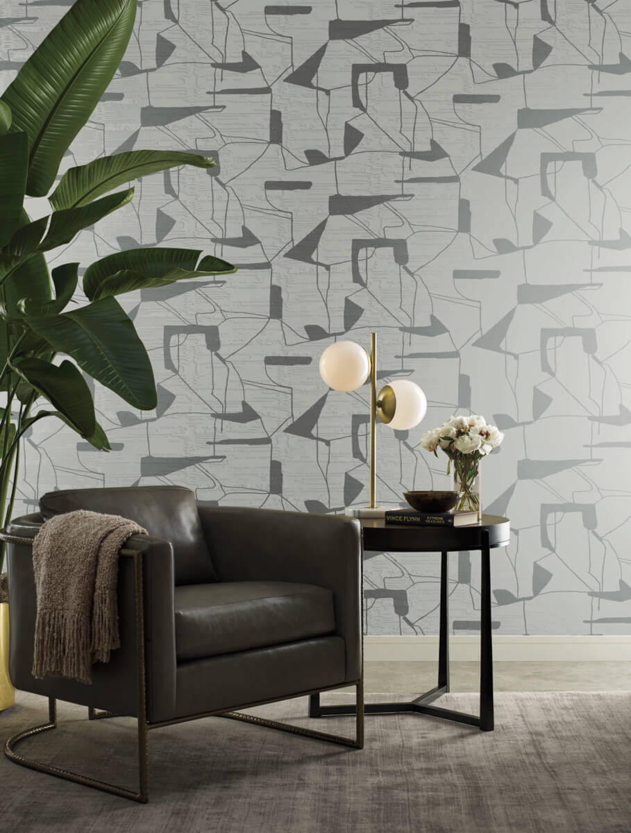 Abstract Geo Wallpaper in Fog/Silver from the Modern Metals Second Edition