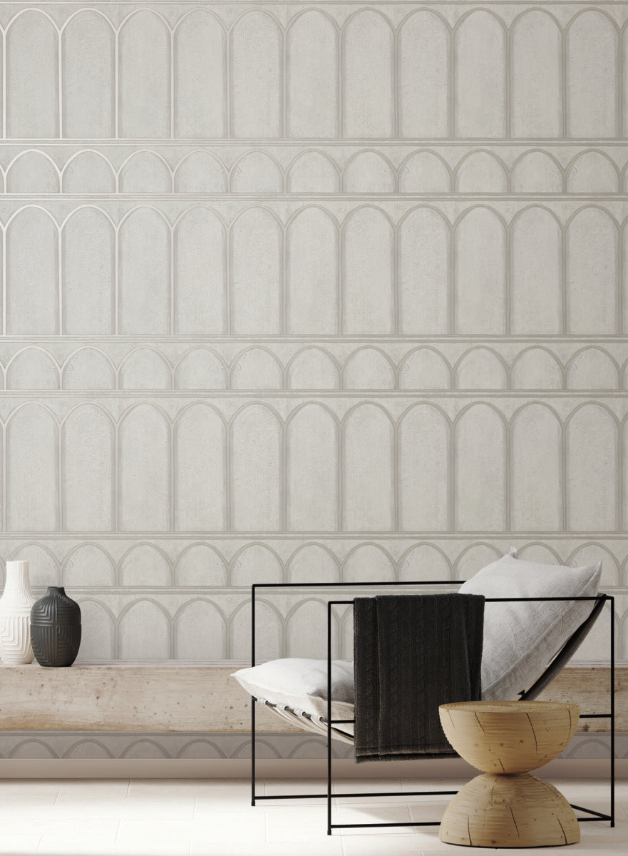 Arches Wallpaper in Gray/Pearl from the Mediterranean Collection