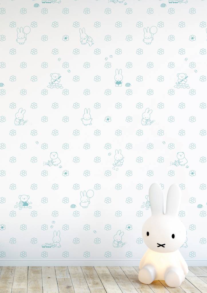 Miffy Flowers Kids Wallpaper In Mint By Kek Amsterdam Burke Decor