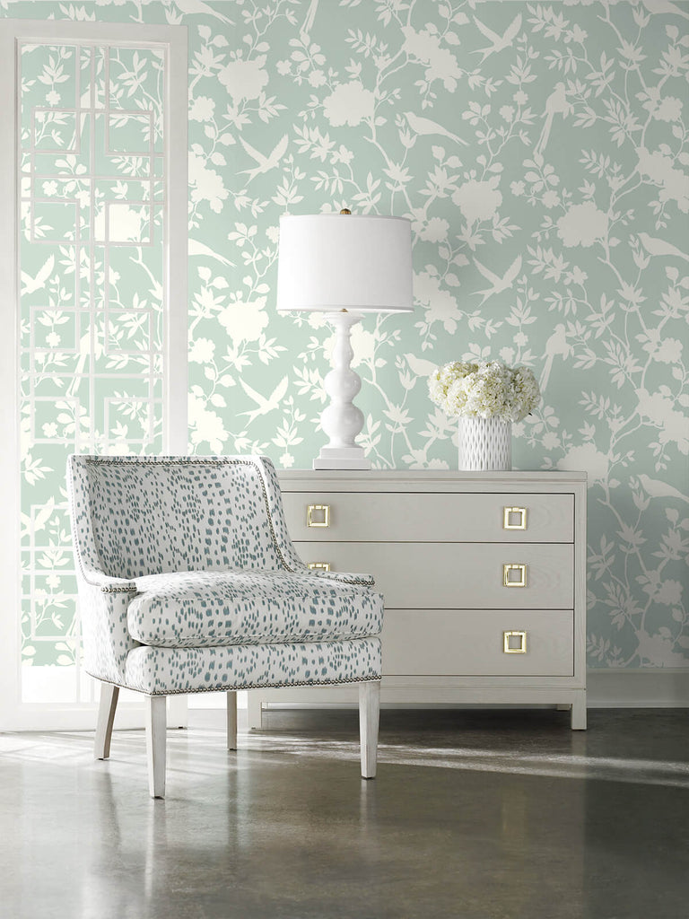 Mono Toile Peel-and-Stick Wallpaper in Seaglass from the Luxe Haven Co