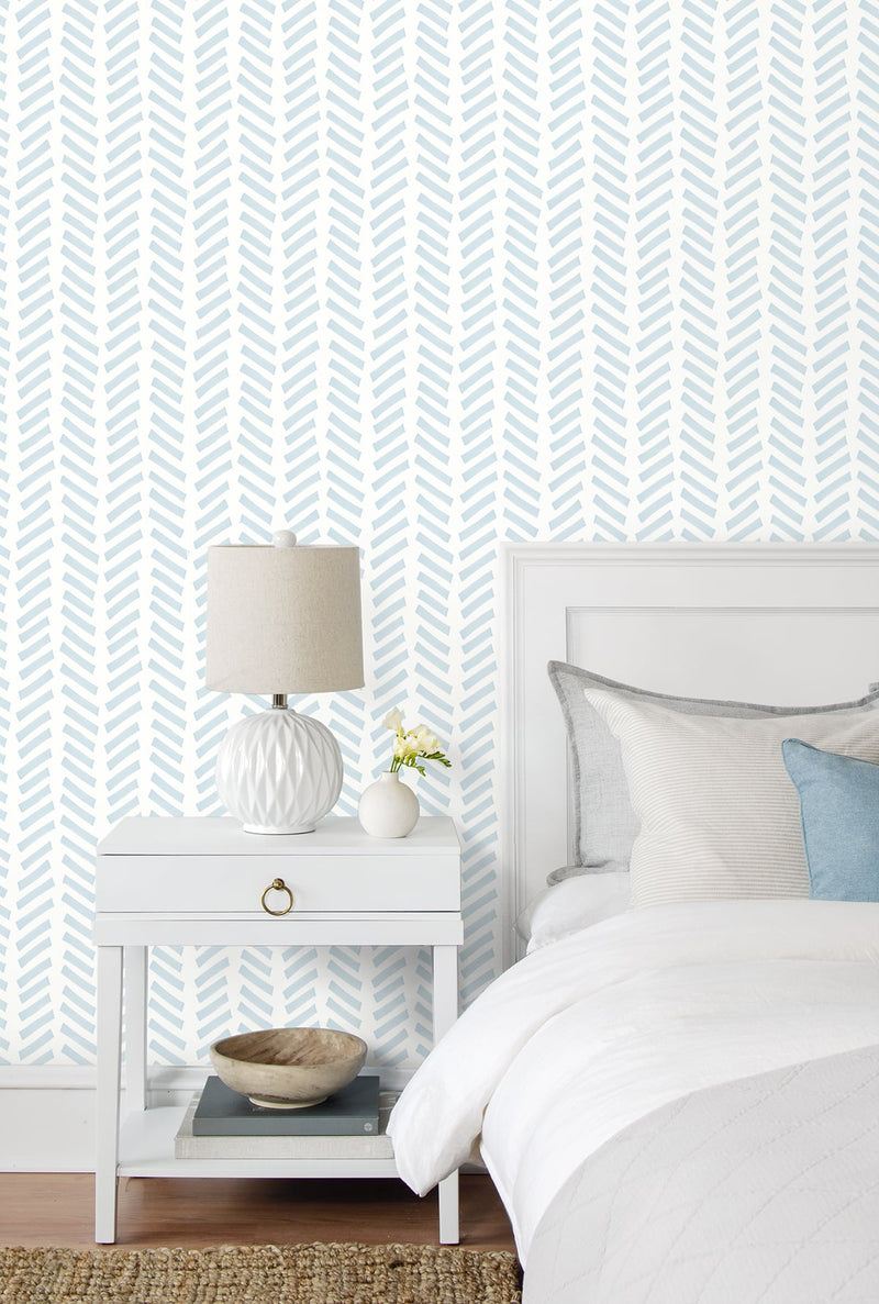 Shop Mod Chevron Peel-and-Stick Wallpaper in Sky Blue | Burke Decor