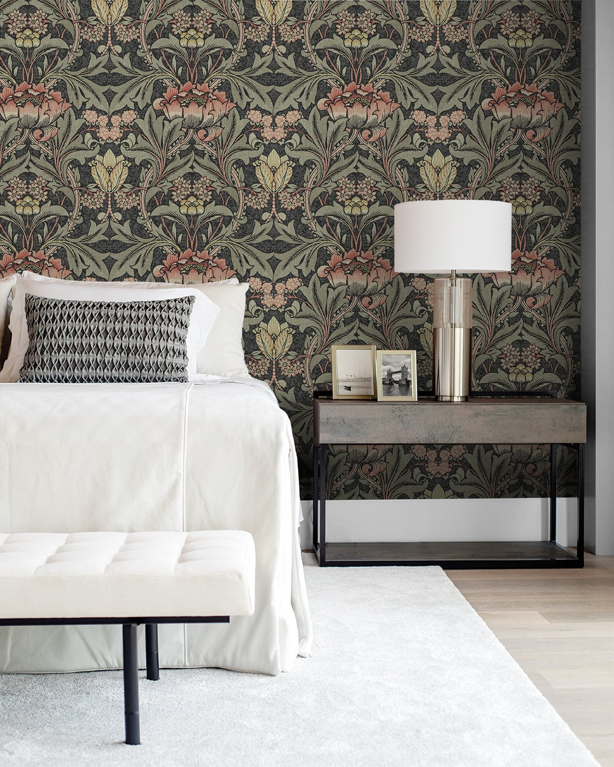 Acanthus Floral Charcoal & Rosewood Peel-and-Stick Wallpaper