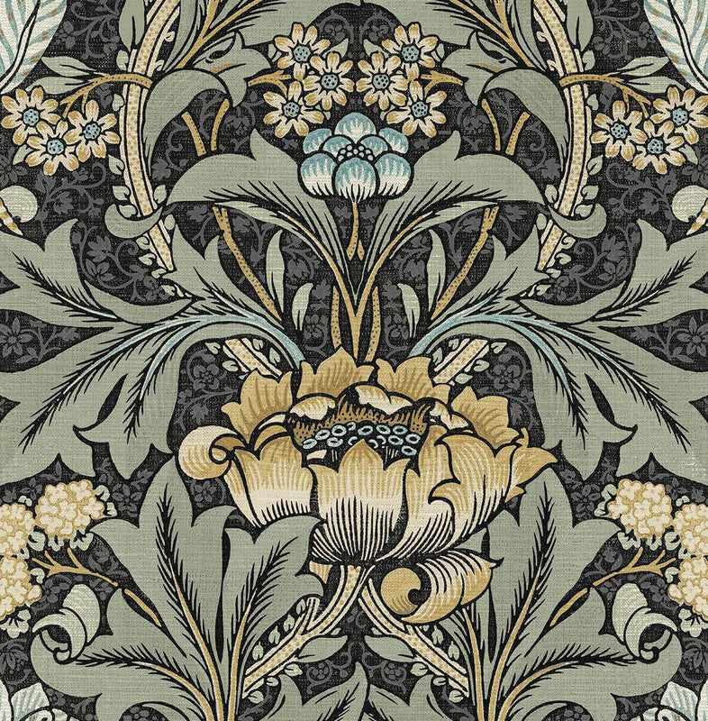 Acanthus Floral Peel & Stick Wallpaper in Charocal & Goldenrod