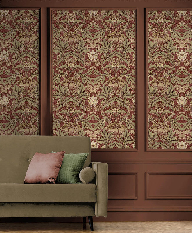 Acanthus Floral Peel & Stick Wallpaper in Red Clay & Lichen