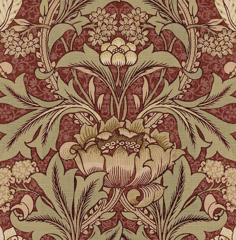 Acanthus Floral Peel & Stick Wallpaper in Red Clay & Lichen