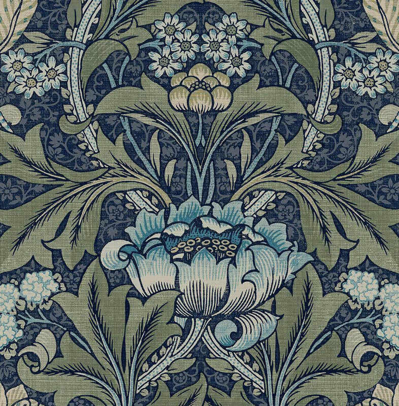 Acanthus Floral Peel & Stick Wallpaper in Denim & Sage