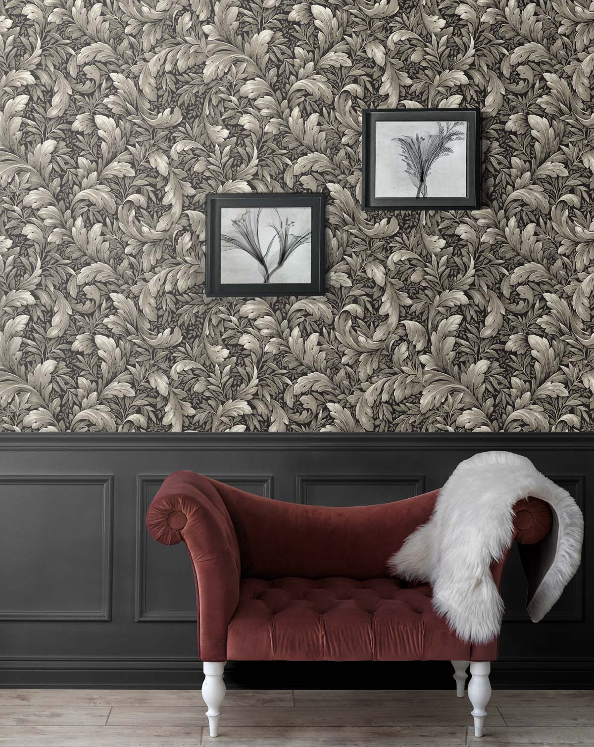 Acanthus Trail Charcoal Peel-and-Stick Wallpaper