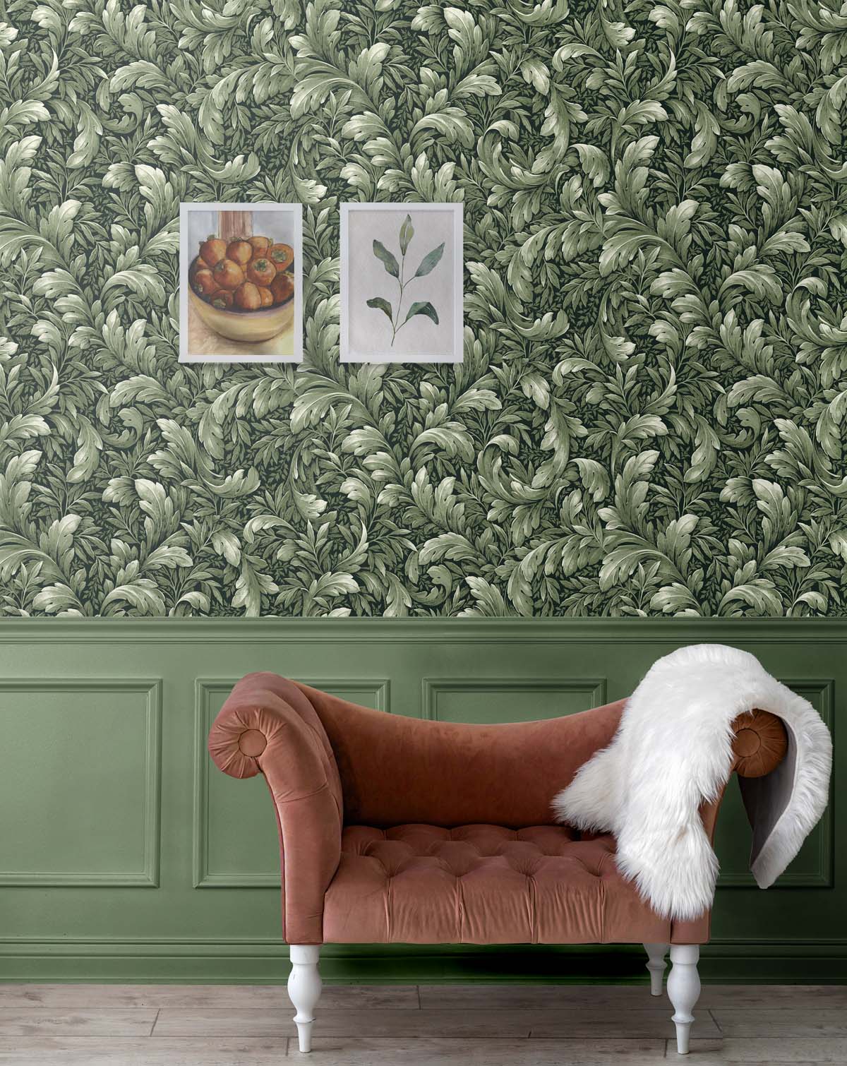 Acanthus Trail Forest Green Peel-and-Stick Wallpaper