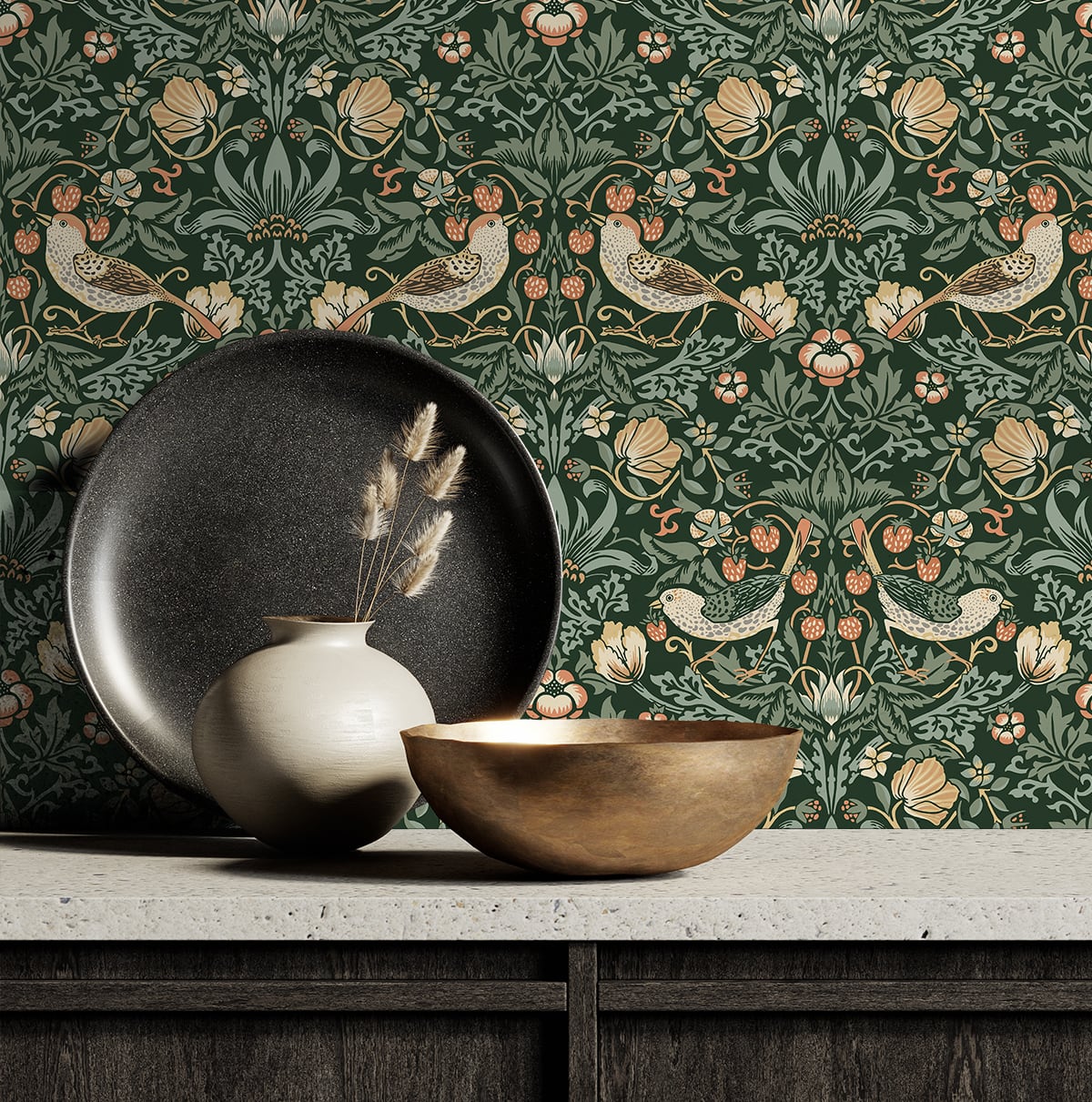 Aves Garden Forest Green Peel-and-Stick Wallpaper