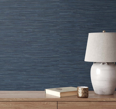 Shop Cyrus Faux Grasscloth Naval Blue & Silver Peel-and-Stick Wallpaper