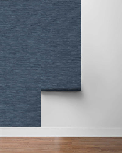 Shop Cyrus Faux Grasscloth Naval Blue & Silver Peel-and-Stick Wallpaper