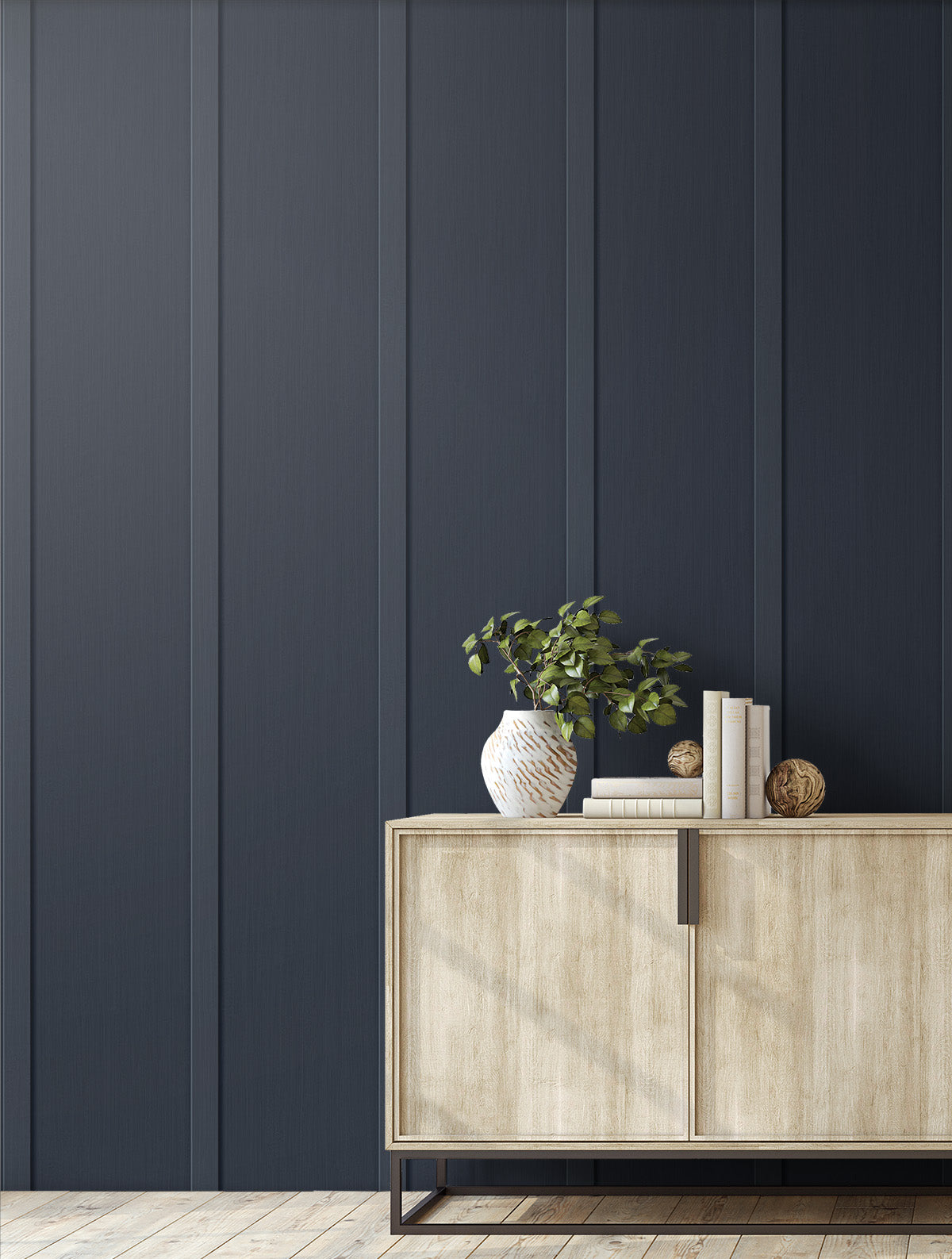 Shop Faux Board & Batten Peel-and-Stick Wallpaper in Dark Blue | Burke